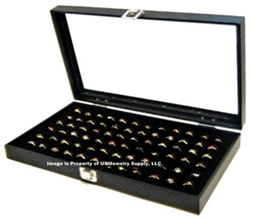 Wholesale Lot of 6 Glass Top Lid 72 Ring Black Jewelry Display Box Storage Cases