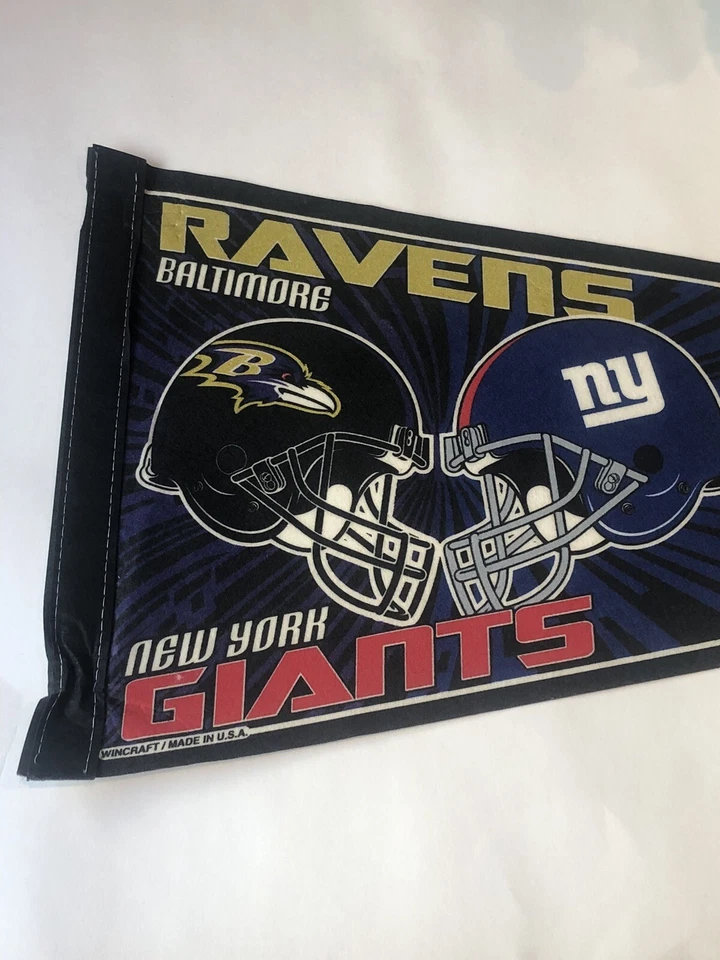 Banderín grande de los New York Giants Baltimore Ravens Super Bowl 2001 Foto 2 de 4