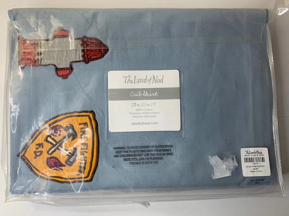 The Land of Nod Crib Skirt Fire Cadet Fireman Firefighter Boys Nursery NEW Crate - Image 4 of 4