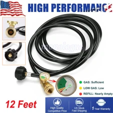 12FT Propane Extension Hose with Gauge for Propane Tank for Most Propane Applian