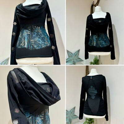 Save The Queen Vintage 90er 00er schwarz Netz Wasserfallausschnitt verziert Top Größe Large