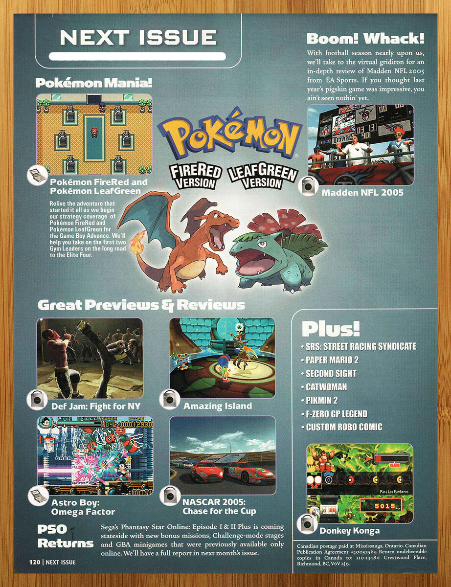 2004 Pokemon Fire Red/Leaf Green GBA Print Ad/Poster Page Charizard Promo  Art