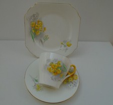 SHELLEY YELLOW FLOX TRIO CUP SAUCER & PLATE