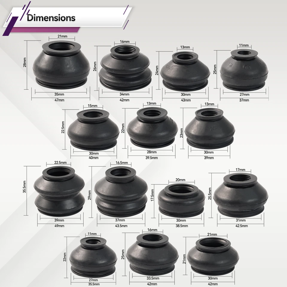 14x Rubber Ball Joint Boot Dust Cover Cap Tie Rods Linkages Ends Replacement — 第 2/4 张图片
