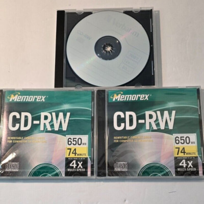 2 Memorex CD-RW 650 MB 74 Min 4X Rewritable NEW SEALED+2 Verbatim 700 12x 80 min