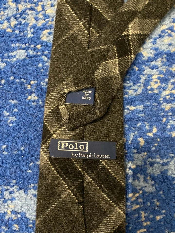 Corbata Polo Ralph Lauren Gris Negro Off-White Sesgada a Cuadros 100% Cachemira EE. UU. Foto 4 de 4