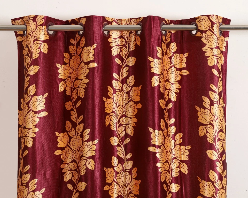 Par de paneles de cortina superiores de ventana oscurecidos con ojal floral dorado conjunto de 2 cenefas Foto 3 de 4