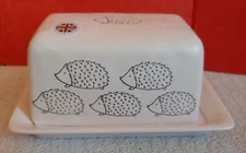 Harvest Green Studio Hedgehogs Wide Butter Dish w/Lid 7" x 5" Orig Sticker