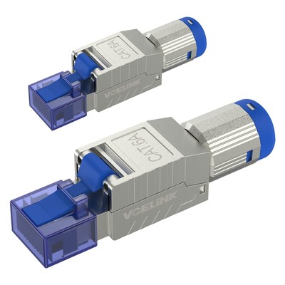 2-Pack Tool-Free RJ45 Cat6A Connectors, Zinc Alloy Shielded Ethernet Plugs
