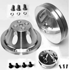 Polished Alum Small Block Chevy V-Belt Pulley Kit Short Water Pump 350 SWP SBC