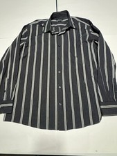 Claiborne Mens Long Sleeve Dress Shirt Black with White Stripes Size XL 100 Cot