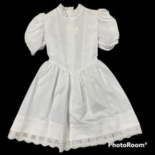 VTG 80  s Lace  Fineness Little Girls White Dress Size 8