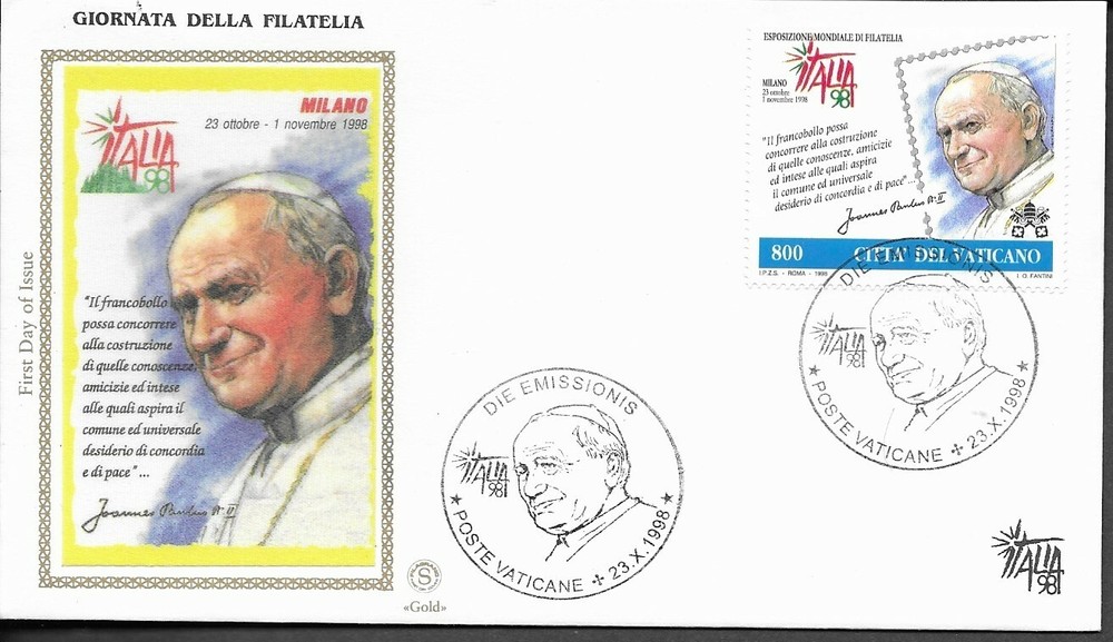 Vatican 1998 International Philatelic Exhibition ITALIA'98 SC 1085 FDC