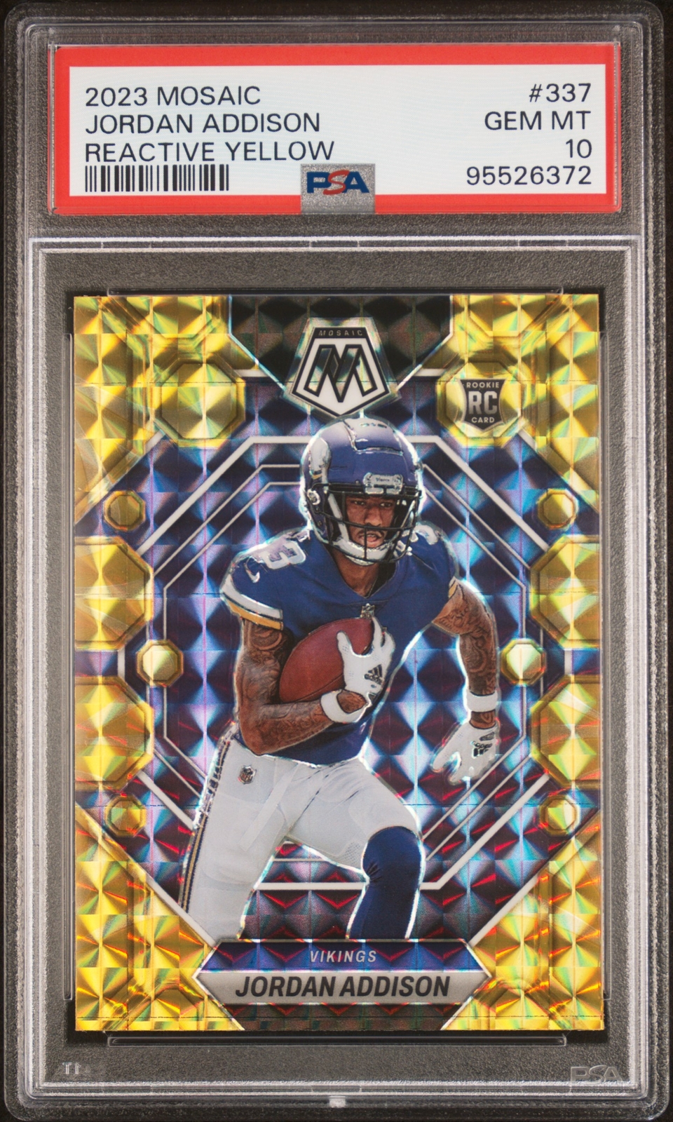 2023 Panini Mosaic #337 Jordan Addison Reactive Yellow Rookie PSA 10