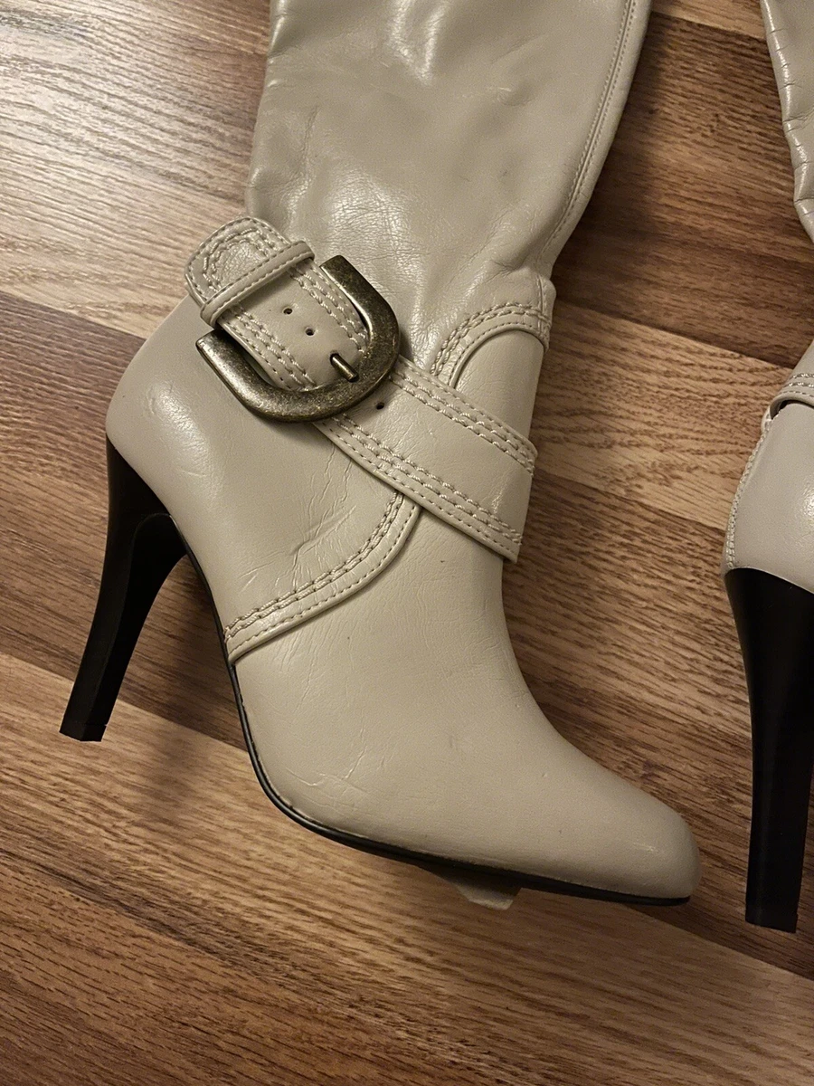 Cream high cheap heel boots