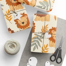 Cut Lion Jungle Party Gift Wrap Paper for Birthdays and Holidays, Fun Wrapping