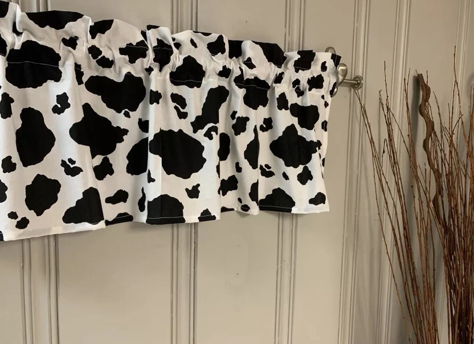 Painel cortina valance fazenda manchas de vaca cozinha quarto trailer campista tratamento de janela - Imagem 2 de 3