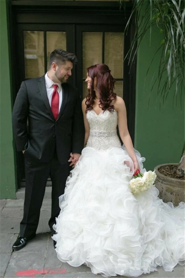 Mermaid Organza Ruffles Wedding Dress Beaded Sequins Crystals Bridal Gown Custom - Image 4 of 4