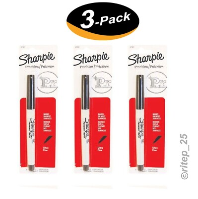 Sharpie Permanent Precision Marker- Ultra Fine Point, Black Ink (3 Pack) - New