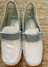 D&G junior boys White Leather And Light Blue Jeans shoes Moccasins Size 6.  EU36