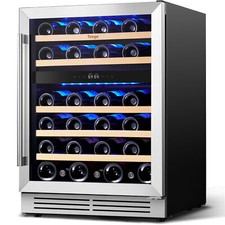 Yeego 24" Dual Zone Home/Bar Black Wine Cooler Refrigerator Hold 46 Bottles