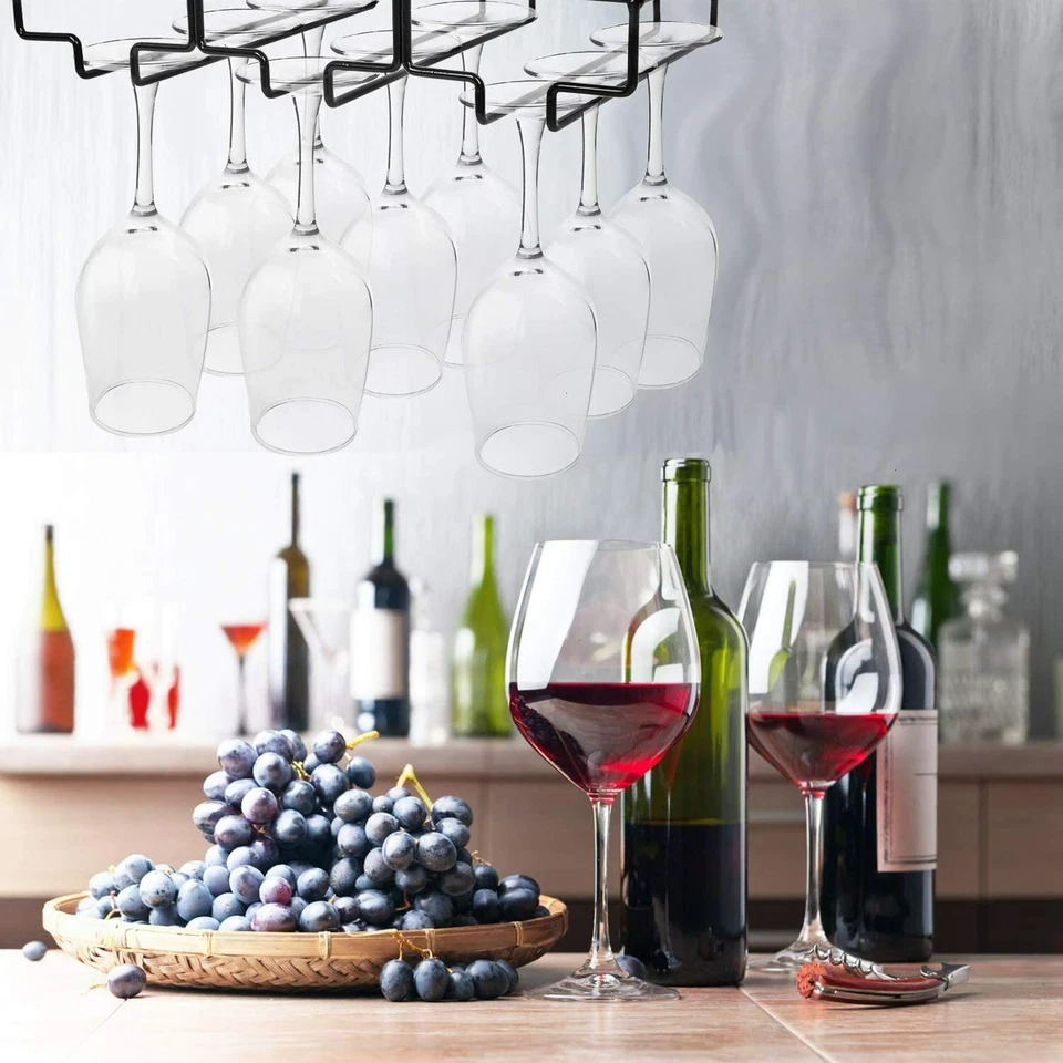 3 filas debajo del gabinete soporte para estante de copa de vino almacenamiento de vajilla para bar cocina Foto 2 de 4