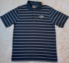 Cutter & Buck Mens Large Golf Polo Shirt Dry Tec Blue Striped Fort Myers CC