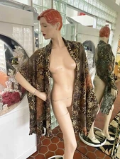 Women Leopard Multicolor Knit Shawl Wrap Cape ruffle 80 x 24" NWT Italy Cover up