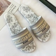 Sandalias para mujer Zapatillas de diseñador Lujo Slide Letra Slide Goma Zapatos planos