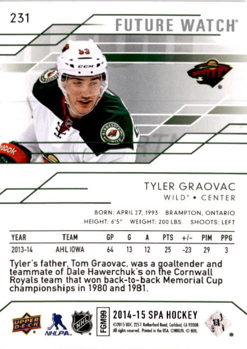 2014 SP Authentic #231 Tyler Graovac /999 Future Watch - Image 2 of 2