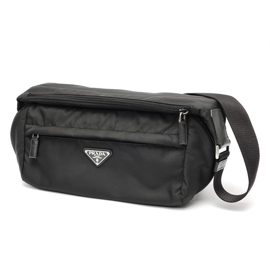 Prada Re-Nylon Saffiano Leather Shoulder Bag Black Used 2VH994 From Japan