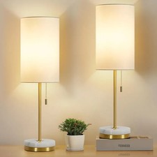 Bedside Lamps Set of 2 Minimalist Table Lamps with Pull Chain and Marble Base UK