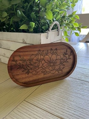 Wood Acacia Soap Tray Jewelry Tray Cheese Platter Ring Dish Floral Flowers Perso