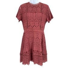 Altar'd State Lace Mini Dress Womens Medium Rust Cotton Crochet Boho Romantic