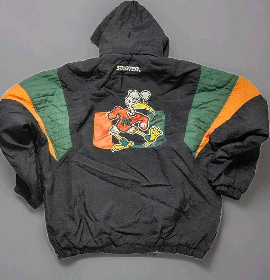 🏈Miami Hurricanes Vintage Starter Pullover Jacket Black NCAA Football 90s - Image 2 of 4