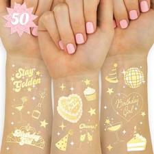 50 Golden Birthday Temporary Tattoos Party Favors Decorations Medium