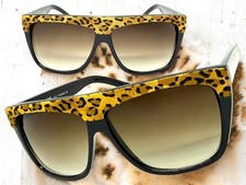 Women Oversized Classic Vintage Retro Style SUNGLASSES Large Black Leopard Frame