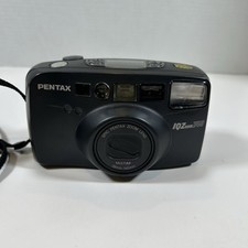 Pentax IQZoom 140 Untested 35mm Point  Shoot Film Camera Black W/ Leather Bag