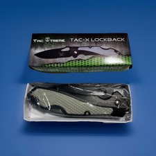 TAC Xtreme TAC-X Lockback 3 3/4” Closed Folding Knife wth Grey Insert Blk Handle