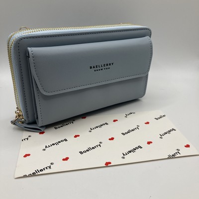 New Baellerry Women's Dual Zip Show You Clutch Wallet Crossbody Purse Baby Blue