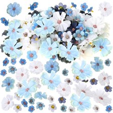 120 PCS Mini Artificial Silk Flower Heads Blue Crafts Wedding Bulk Decor DIY