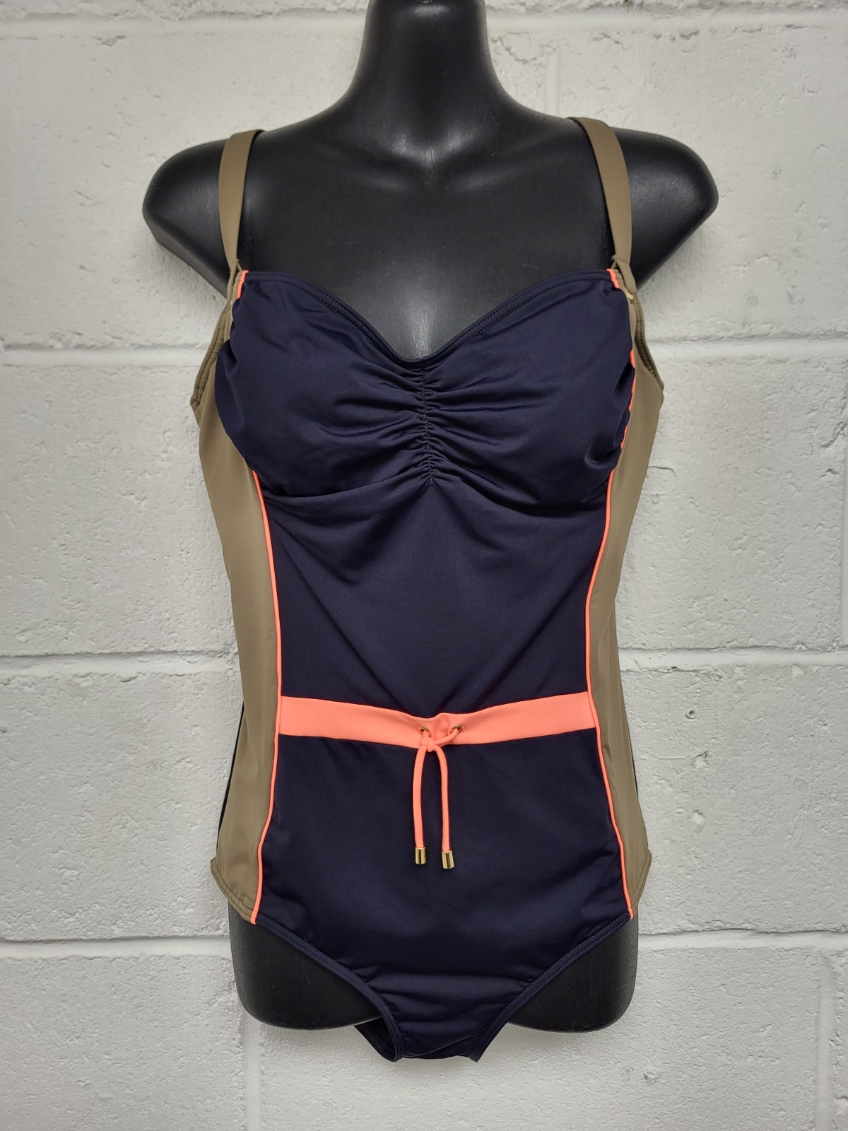 Disfraz de natación Prima Donna azul marino/marrón Ocean Drive talla 36E con aros nuevo con etiquetas. PBF