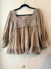 Easel Boho Peasant Top Womens Large Taupe Bab...