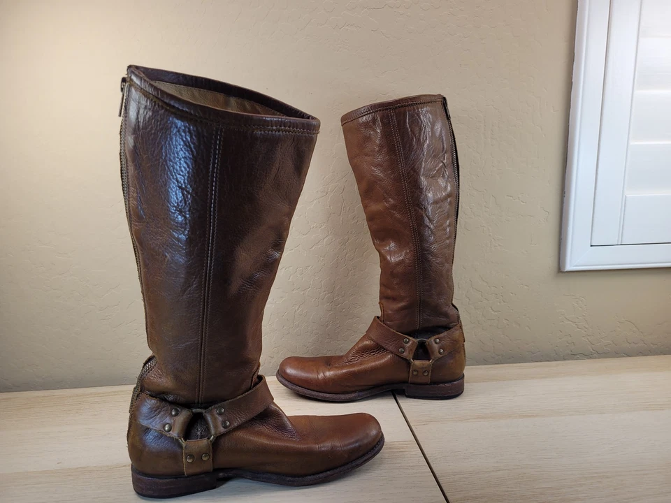 Botas de Equitação Frye Phillip Arnês Alto Couro Moto Equestre Zíper 76850 8.5B - Imagem 3 de 4