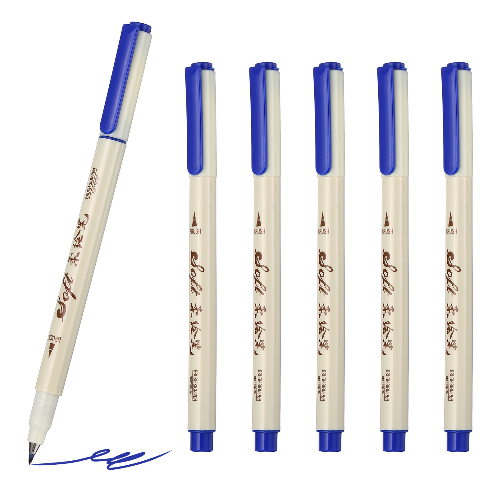 Fineliner Colored Pens, 6 Pcs Dark Blue Felt Brush Tip Finel