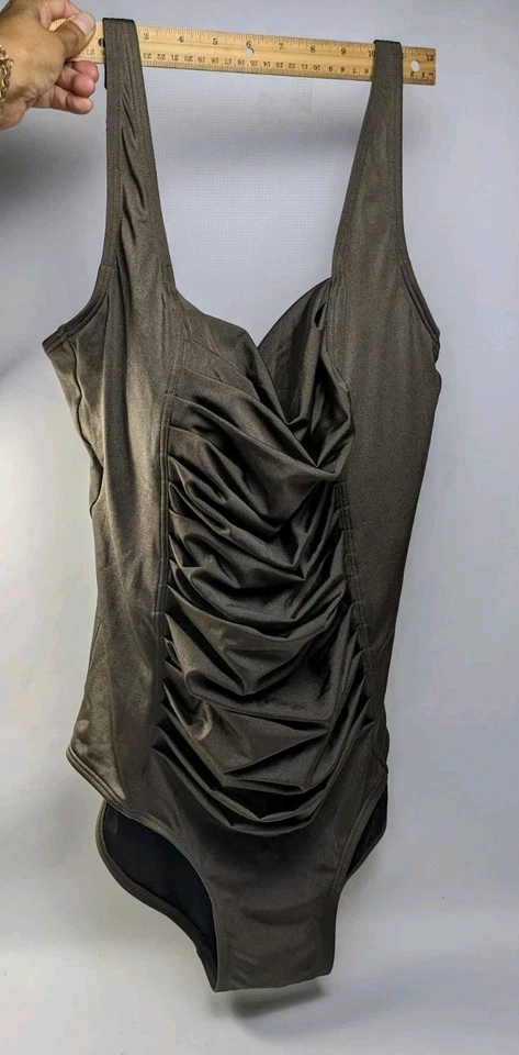 Traje de baño Calvin Klein cobertura completa plisado bronce metálico de una pieza para mujer 16 Foto 3 de 4