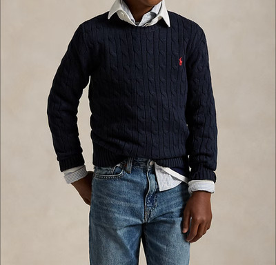NEW POLO RALPH LAUREN Boys 8-20 Cable-Knit Cotton Sweater - POLO BLACK SIZE L