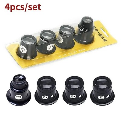 4Stk Uhrmacherlupe Set 5x/10x/15x/20x Augenlupe Schmuck Lupe Juwelier Okular DE
