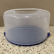 TUPPERWARE HUGE ROUND CAKE KEEPER / TAKER - 12" X 6" - BLUE / CLEAR 3062A-2