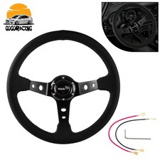 14 Inch 350mm Genuine Leather Racing Steering Wheel Mid-deep Universal 6-bolt
